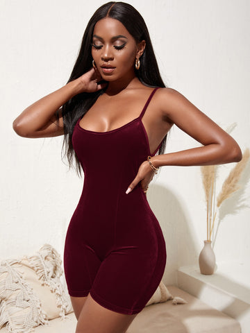SXY Solid Backless Skinny Cami Romper