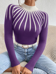6 Colorblock Mock Neck Sweater Top