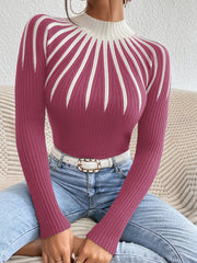9 Colorblock Mock Neck Sweater Top