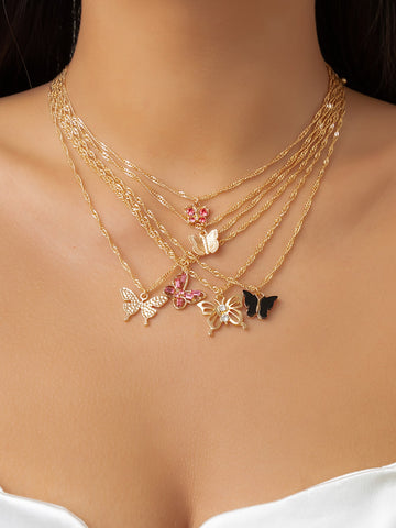 7pcs Butterfly & Letter Charm Necklace