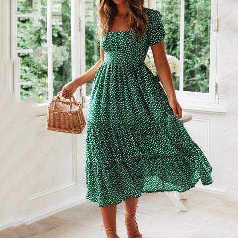 Summer Dresses For Women 2022 High Waist Midi Elegant Pleated Polka Dots Office Lady Dinner Party Vacation Dress Clothes Robes